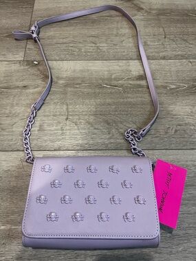 Betsey Johnson Lilac Skull-Stud Crossbody Bag